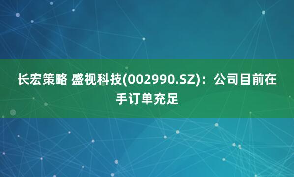 长宏策略 盛视科技(002990.SZ)：公司目前在手订单充足
